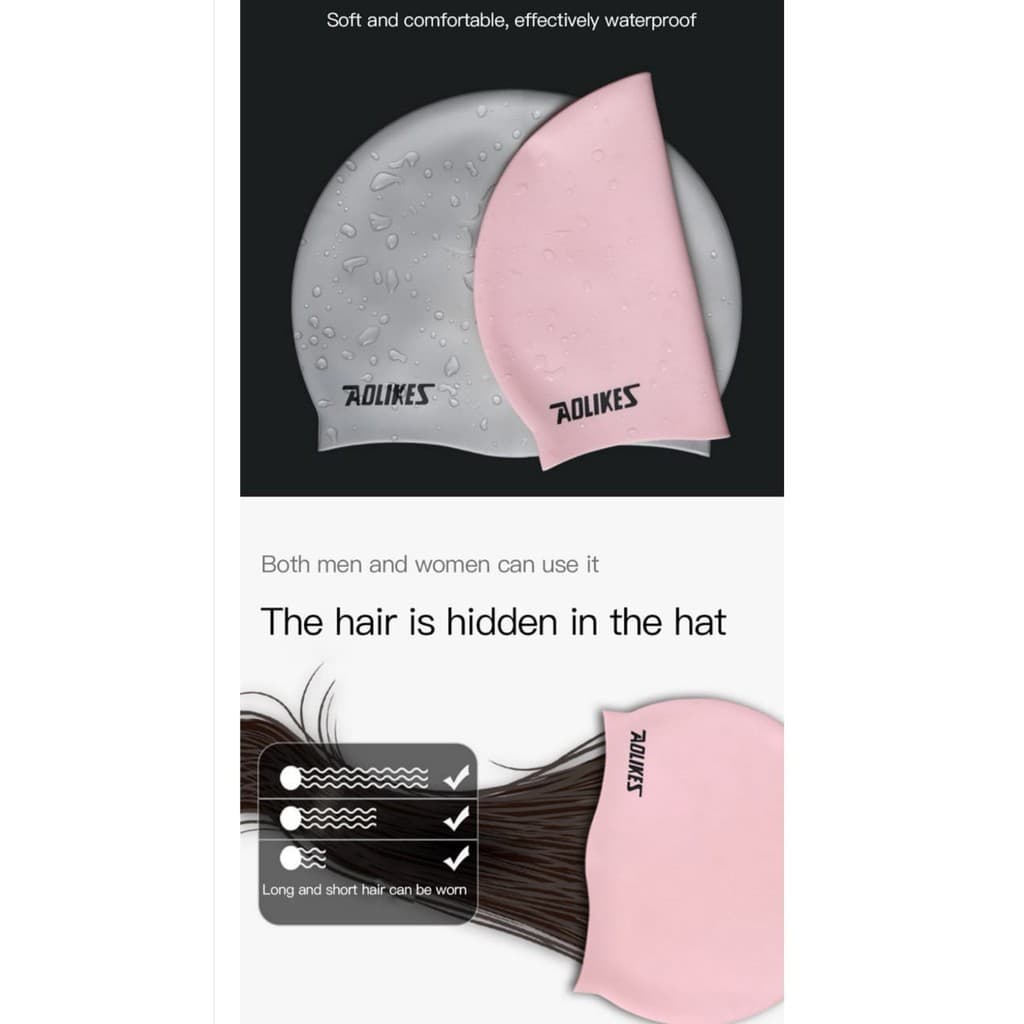 AOLIKES 5010 Topi Renang Silicone - Swim Cap - Penutup Kepala Renang - Topi Renang Anak Dewasa