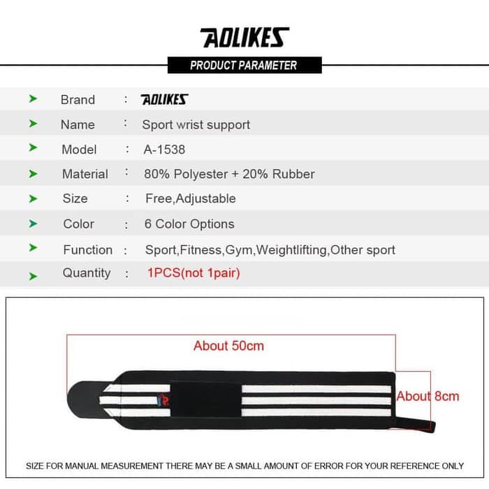 AOLIKES 1538 Hand Wrap Hand Wrist Strap Weight Lifting Wristband Handwrap Aolikes