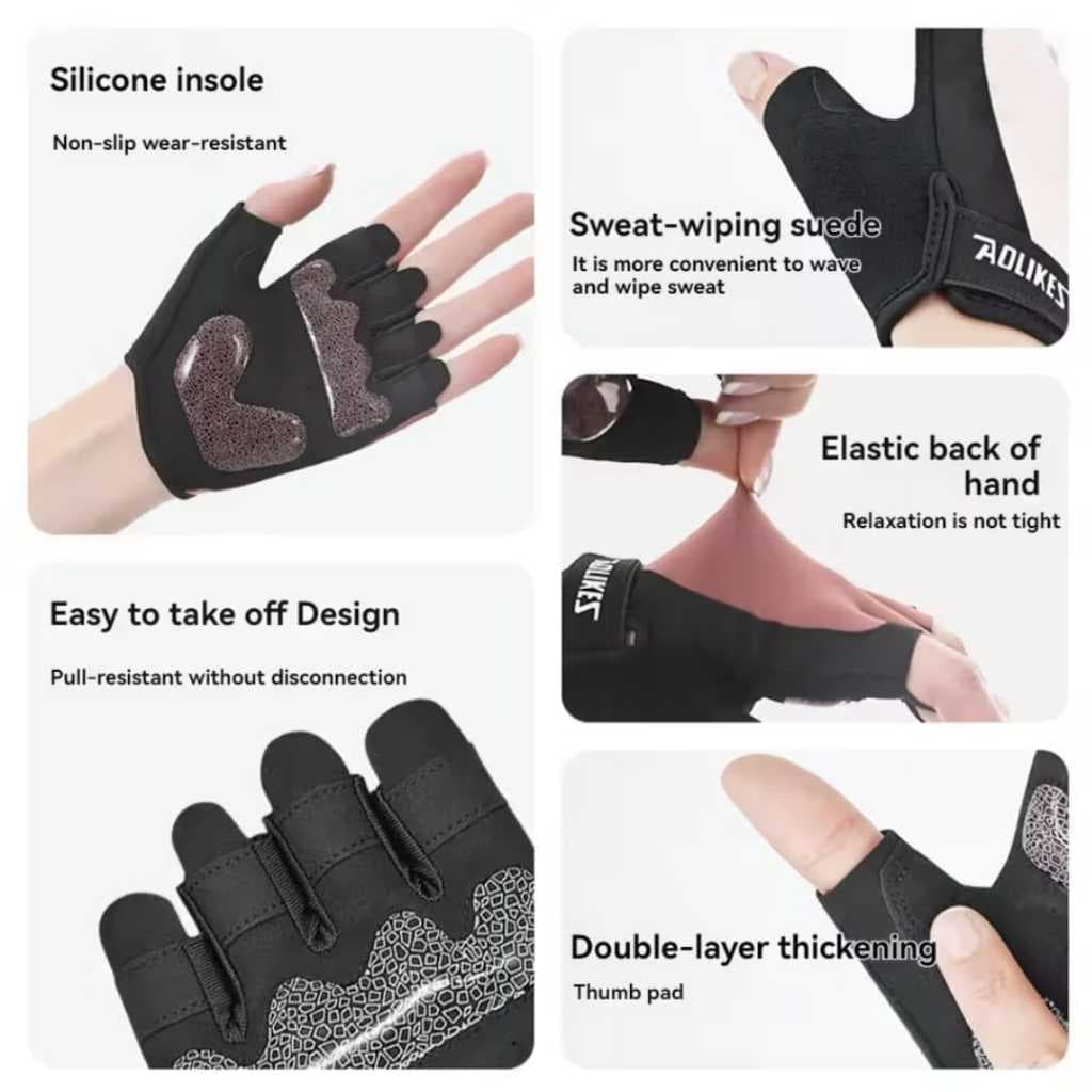 Sarung Tangan Gym Fitness Anti Slip - Gloves Fitness Anti Slip Half Finger Olahraga Angkat Beban AOLIKES 122