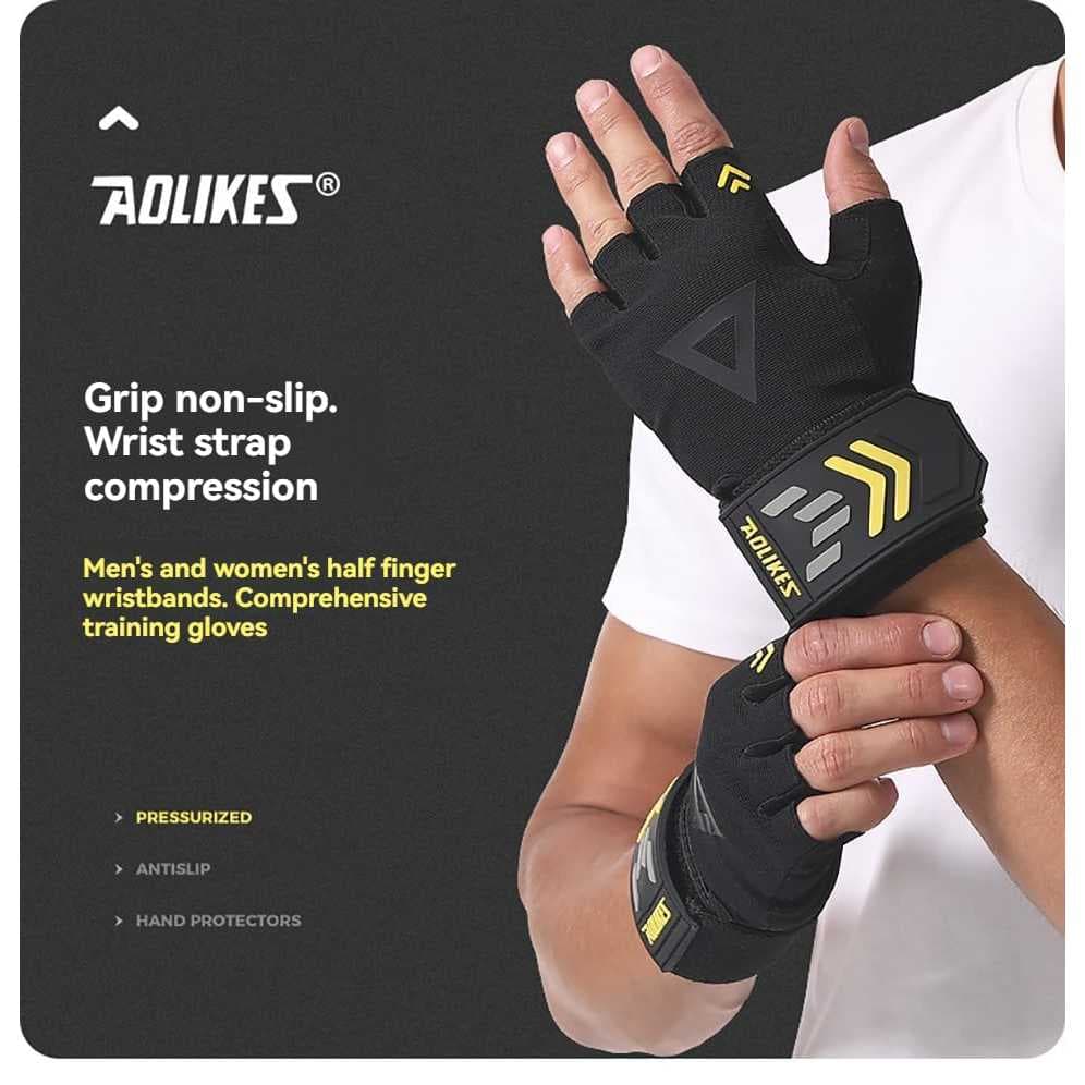 Sarung Tangan Gym Fitness Wrist Strap Band - Gloves Fitness Half Finger Anti Slip AOLIKES 123