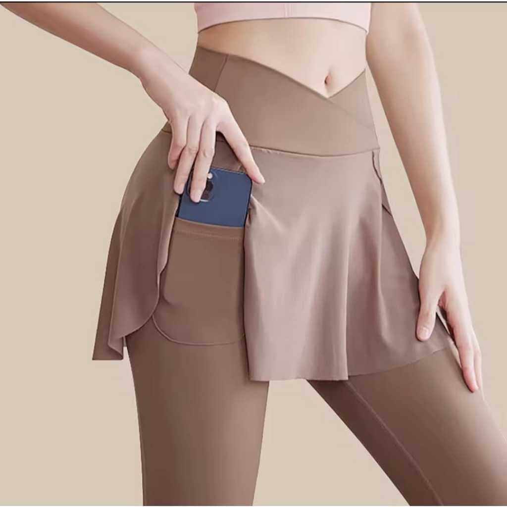 Celana Legging Rok Olahraga Wanita Celana Panjang Wanita Gym Yoga Senam Padel Tenis Bulutangkis LQ67