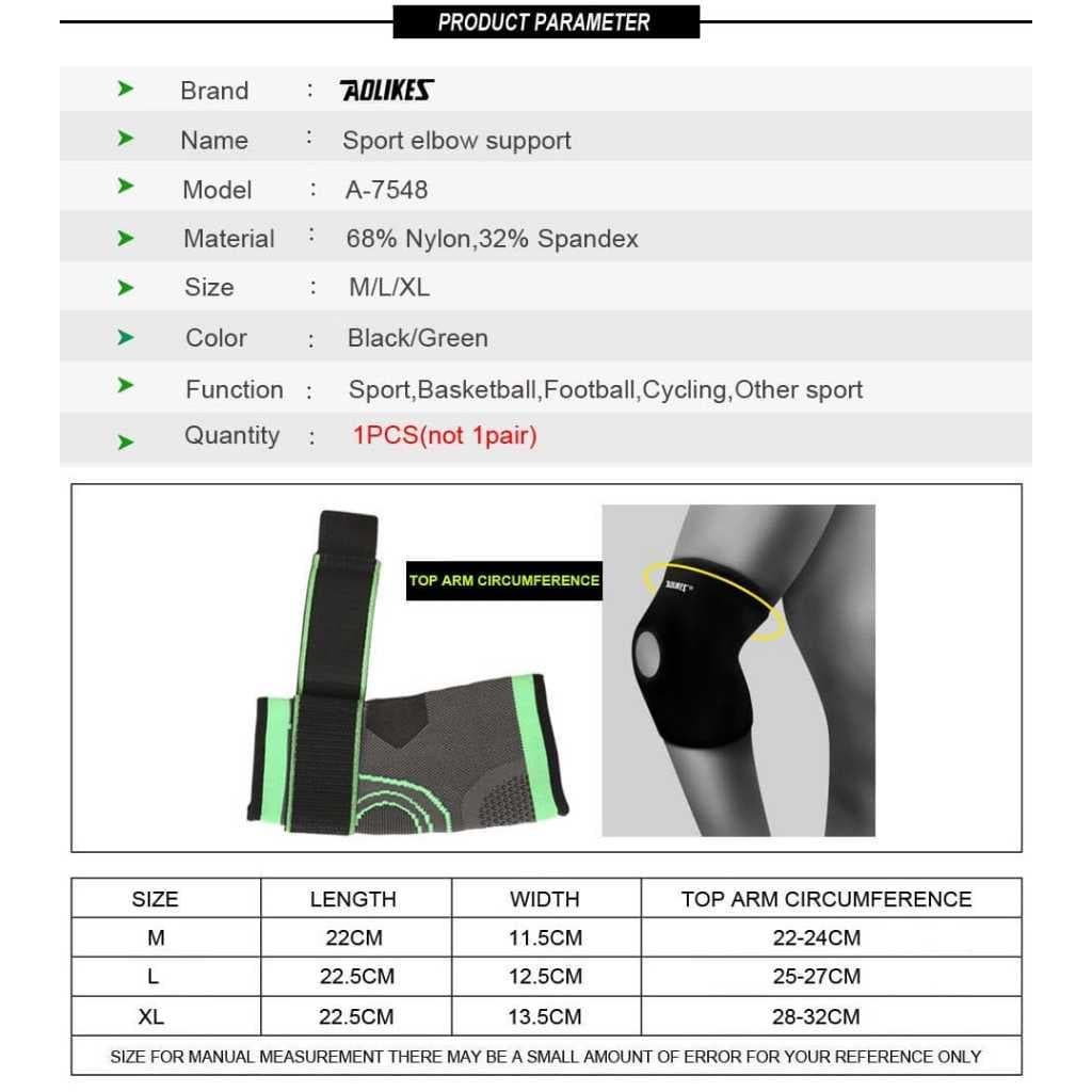 AOLIKES 7548 Elbow Support Elbow Pad Protector Pelindung Siku Fitness Yoga Running Gym