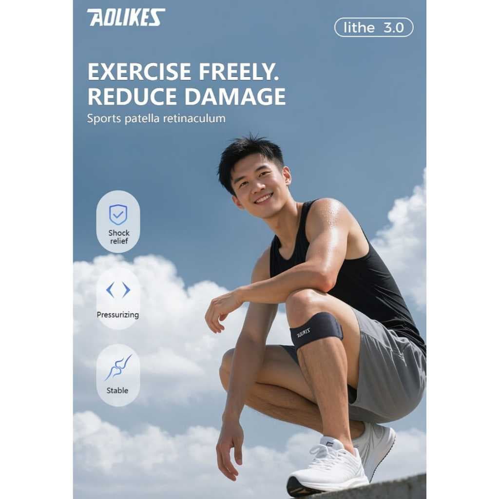 AOLIKES 7922 Deker Pelindung Lutut Patella Knee Strap Support Silicone Pad - Penyangga Lutut Olahraga Lari Basket Gym Voli Anti Cedera