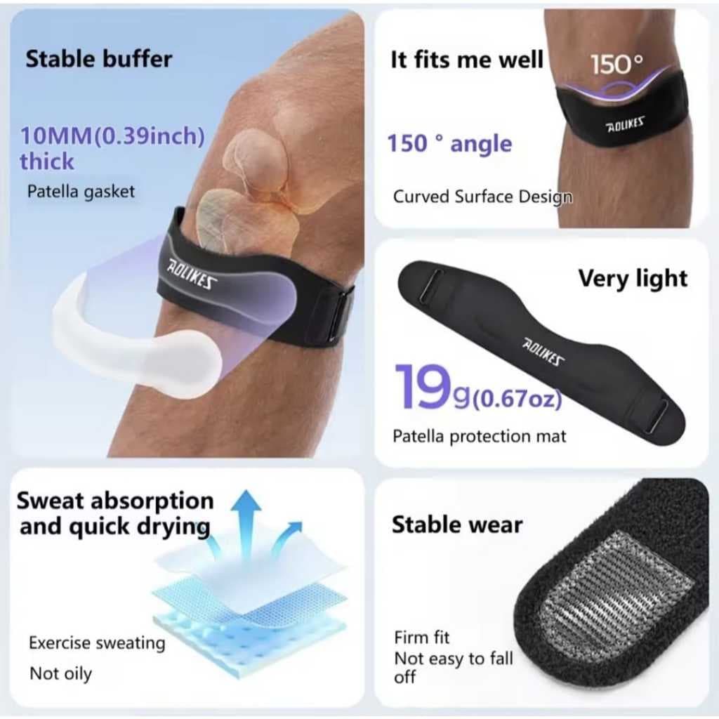 AOLIKES 7922 Deker Pelindung Lutut Patella Knee Strap Support Silicone Pad - Penyangga Lutut Olahraga Lari Basket Gym Voli Anti Cedera