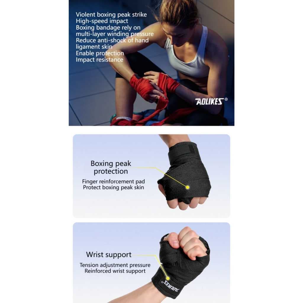 AOLIKES 1542 Hand Wrap Boxing Bandage Perban Tinju MMA Muay Thai Kickboxing Elastis Hand Wraps