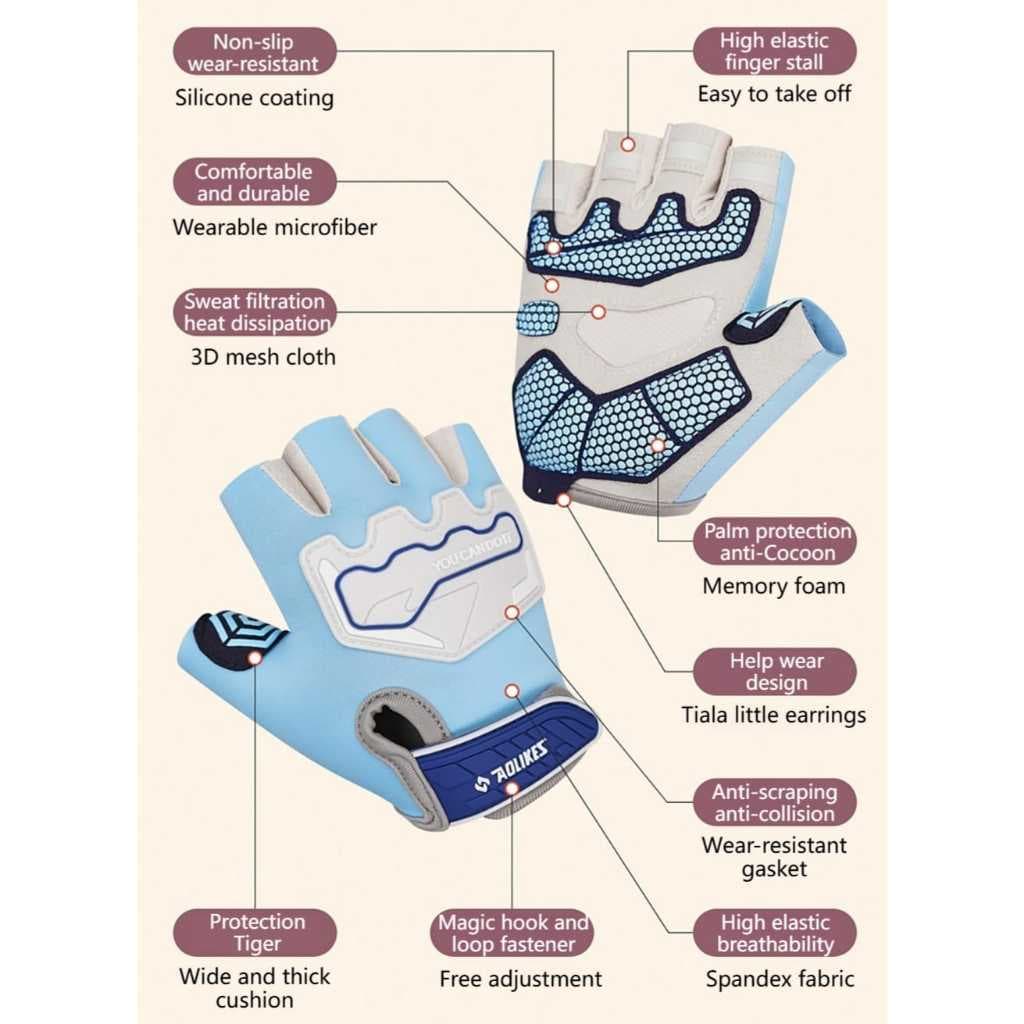 AOLIKES 125 Sarung Tangan Olahraga Sepeda Anak Kids Sports Gloves Anti Slip Half Finger Pelindung Tangan