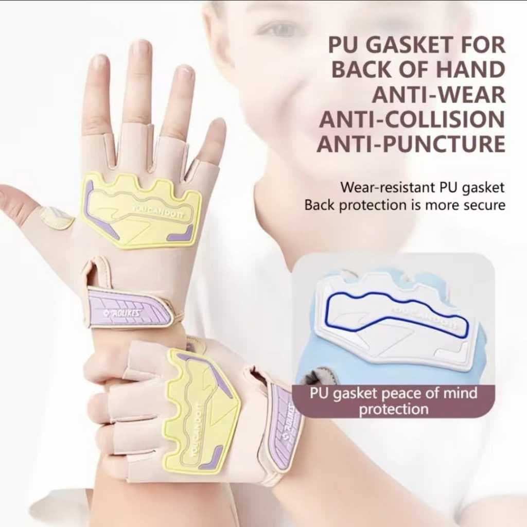 AOLIKES 125 Sarung Tangan Olahraga Sepeda Anak Kids Sports Gloves Anti Slip Half Finger Pelindung Tangan