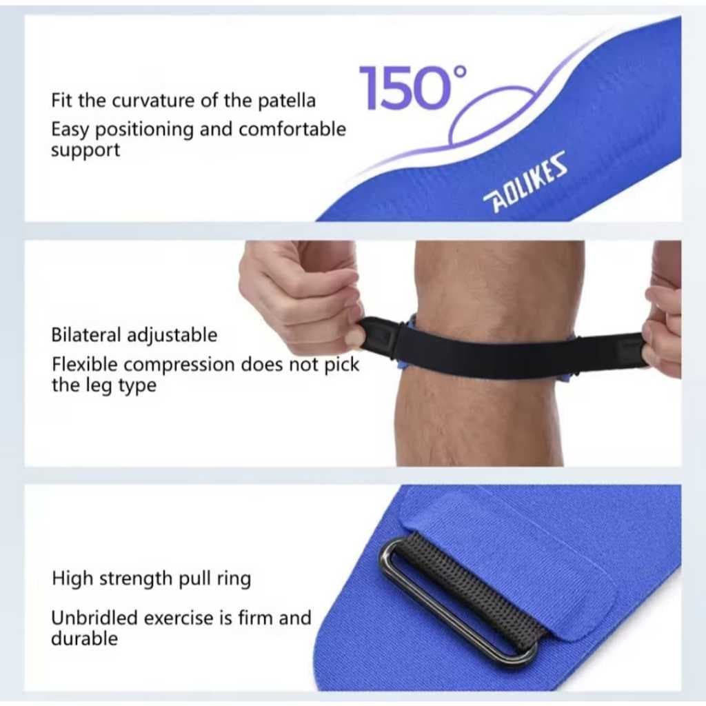 AOLIKES 7922 Deker Pelindung Lutut Patella Knee Strap Support Silicone Pad - Penyangga Lutut Olahraga Lari Basket Gym Voli Anti Cedera