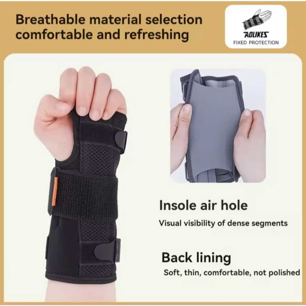 AOLIKES 1684 Wrist Splint Brace Support Splint Carpal Tunnel CTS - Deker Penyangga Pergelangan Tangan Aluminium Support Nyeri Sendi & Keseleo