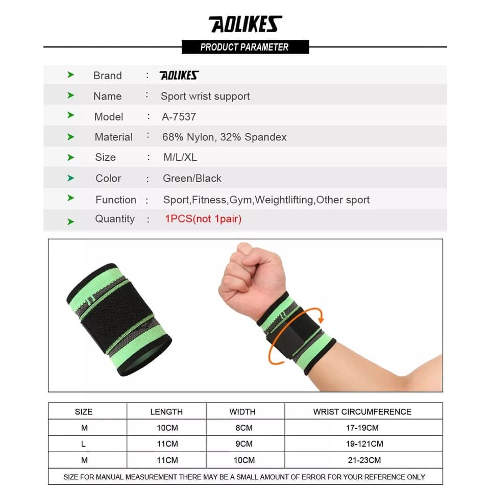 AOLIKES 7537 Wrist Wrap Support Band Pergelangan Tangan Hand Wrap Gym Fitness Lari Pelindung Pergelangan Tangan